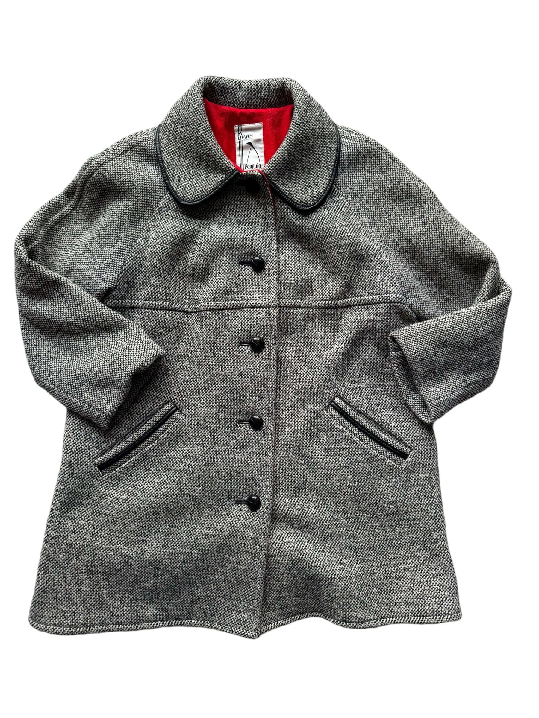 1960s M. Liman Penguin Wool Blend Tweed Coat M-XL