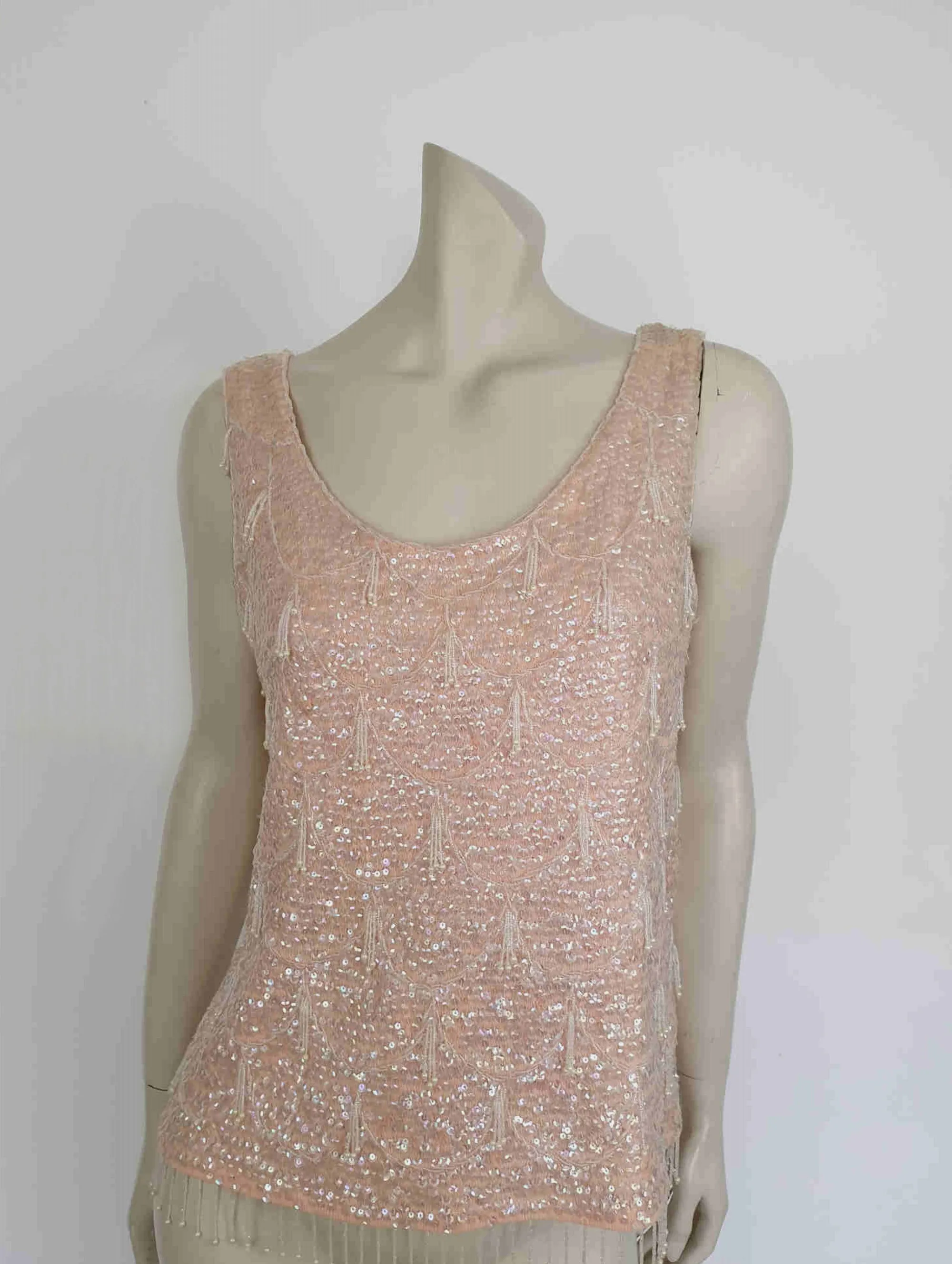 1960s Pink Wool Top With Sequins and Beading - Bust 96 cm