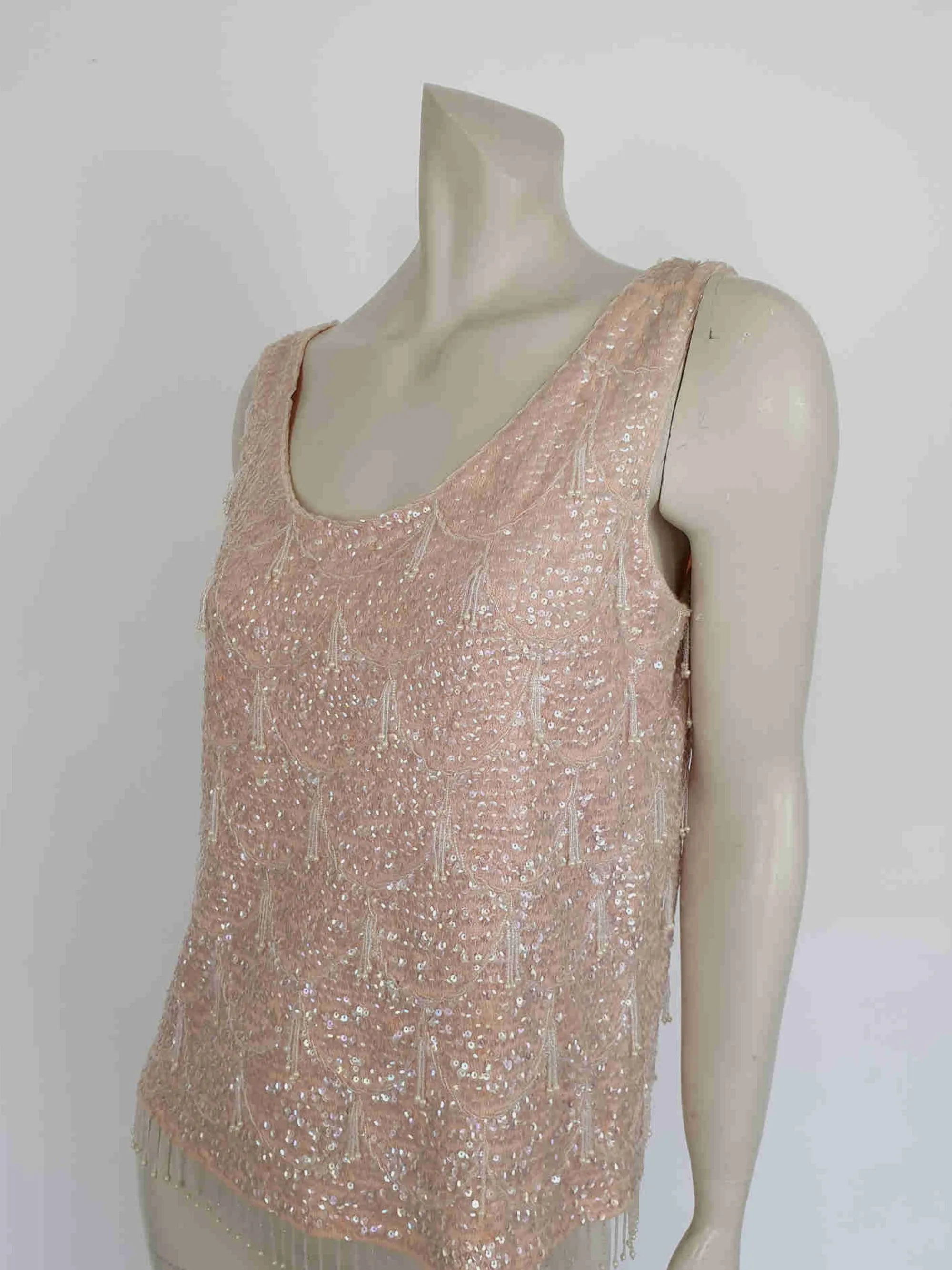 1960s Pink Wool Top With Sequins and Beading - Bust 96 cm