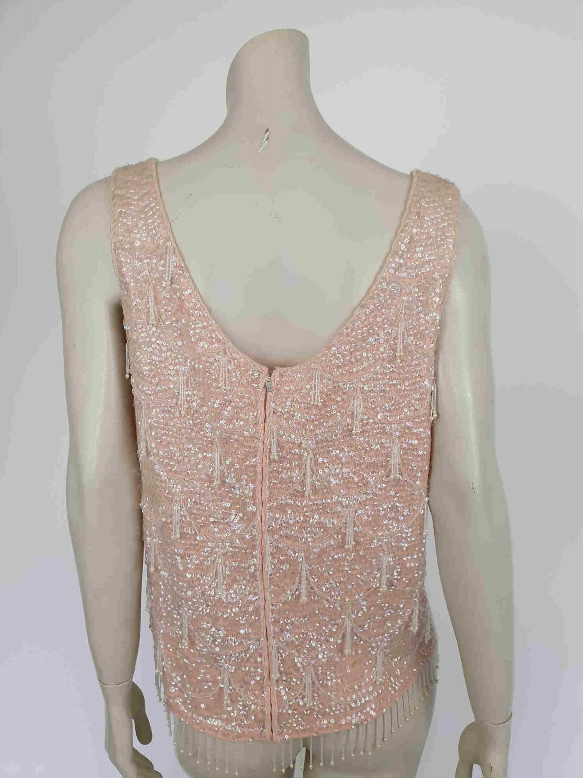 1960s Pink Wool Top With Sequins and Beading - Bust 96 cm