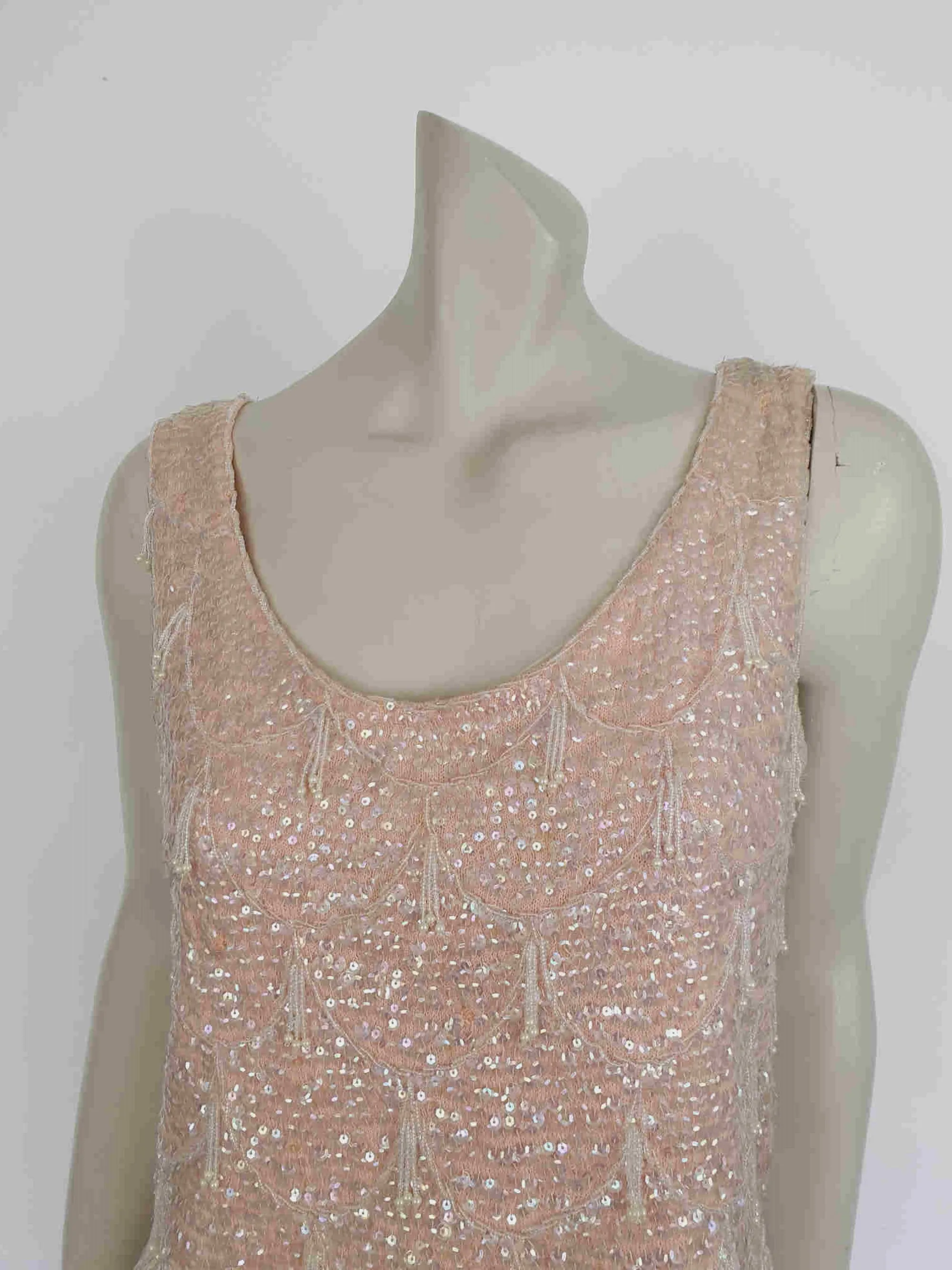 1960s Pink Wool Top With Sequins and Beading - Bust 96 cm
