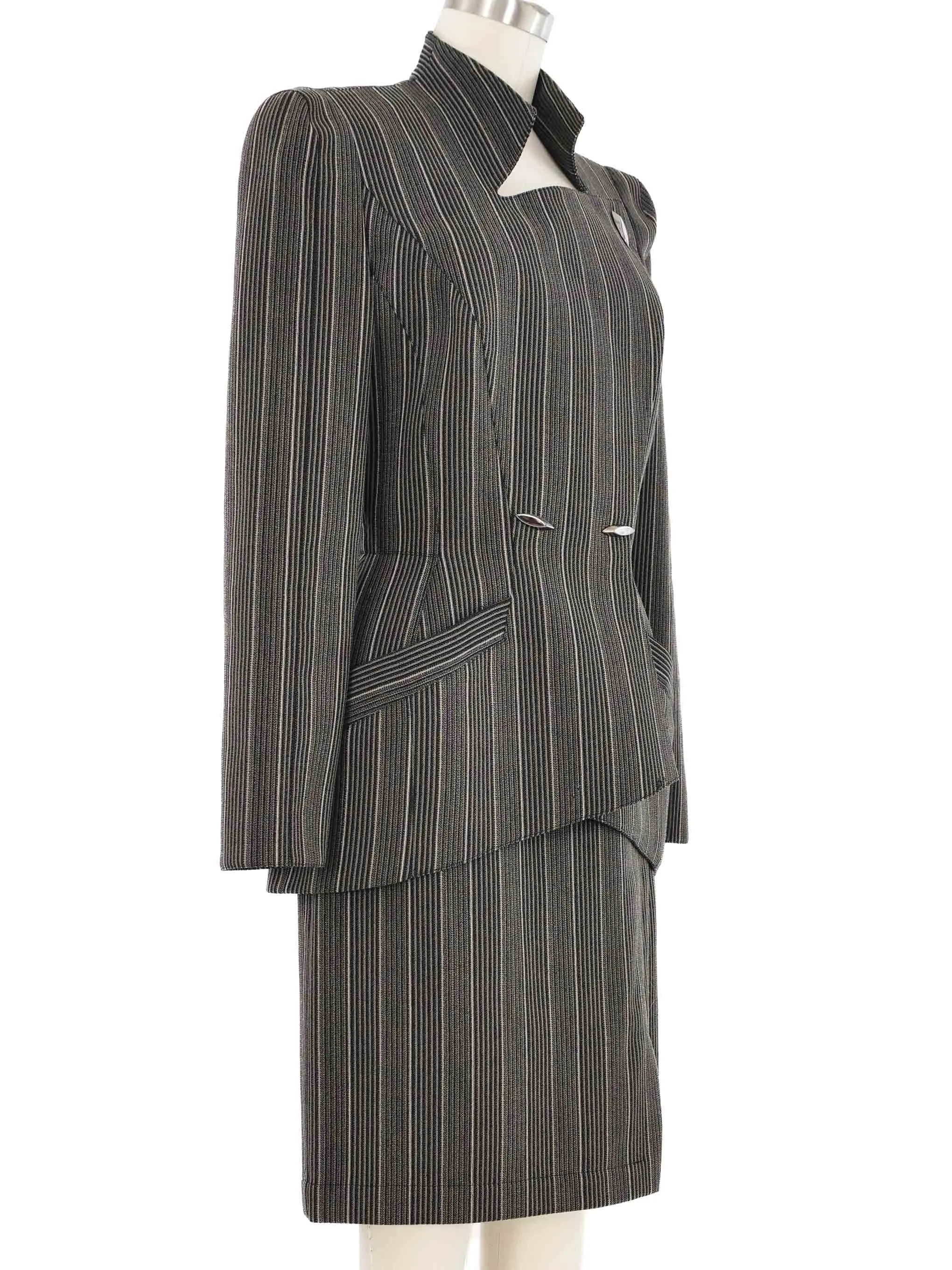 1998 Thierry Mugler Wool Stripe Skirt Suit