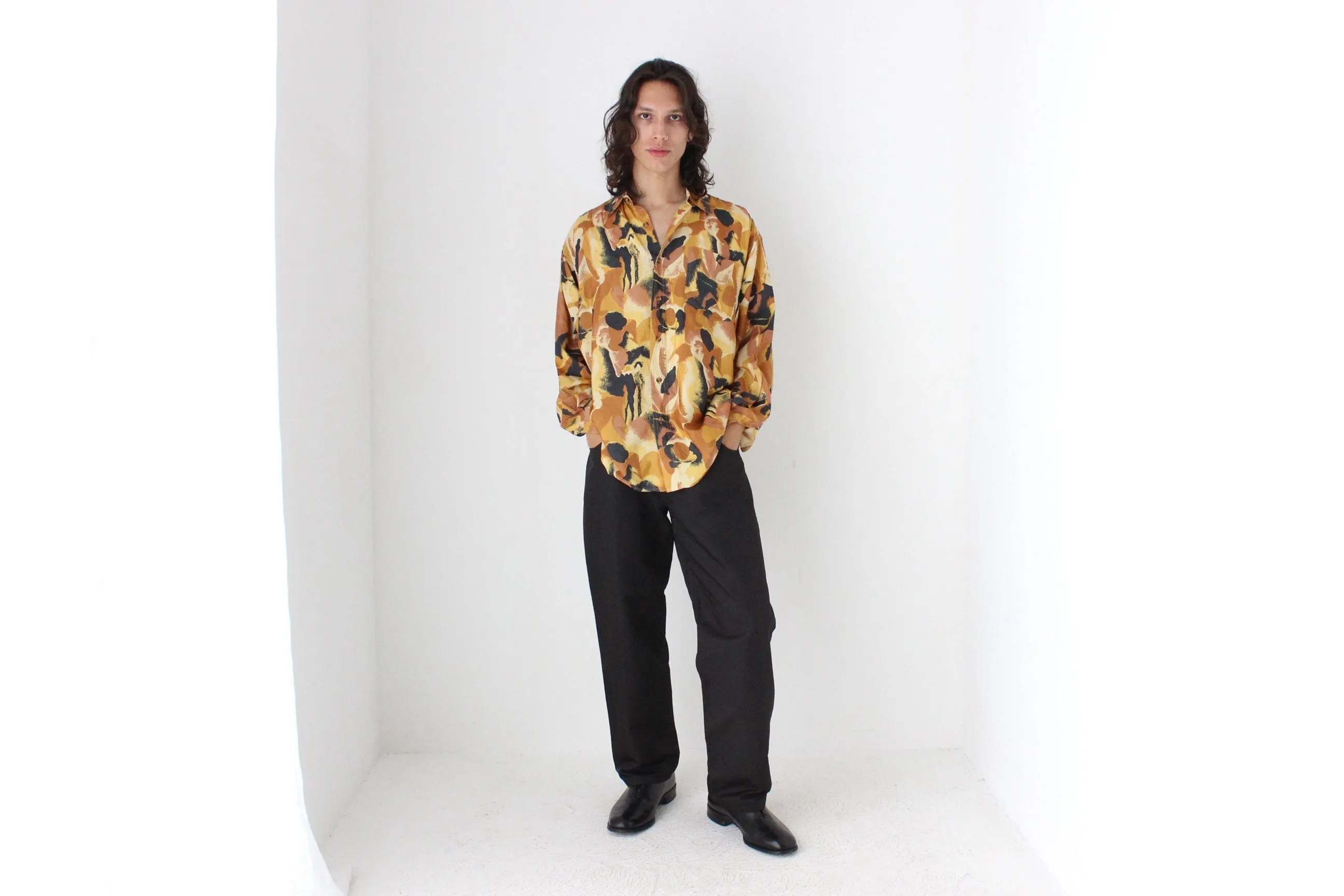 80s PURE FUJI SILK Abstract Print Shirt