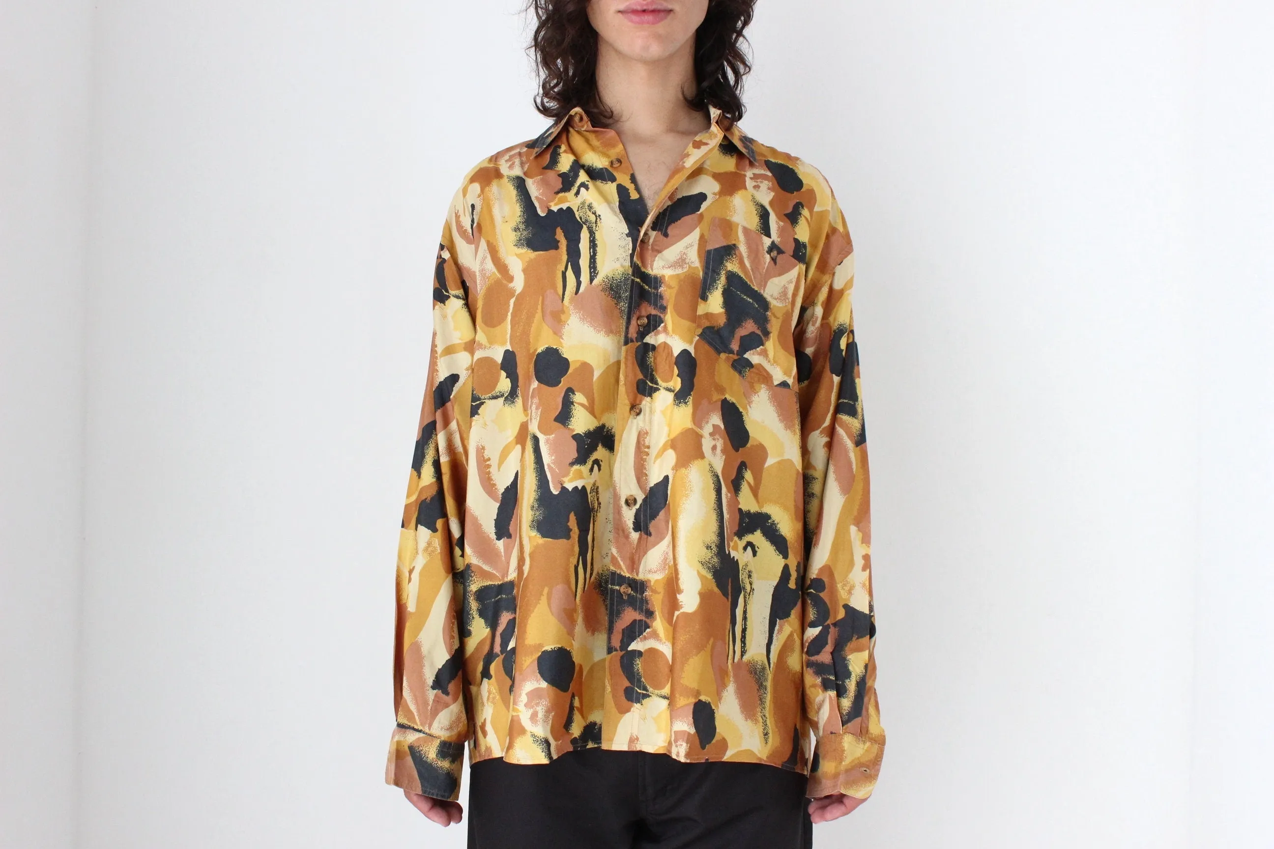 80s PURE FUJI SILK Abstract Print Shirt