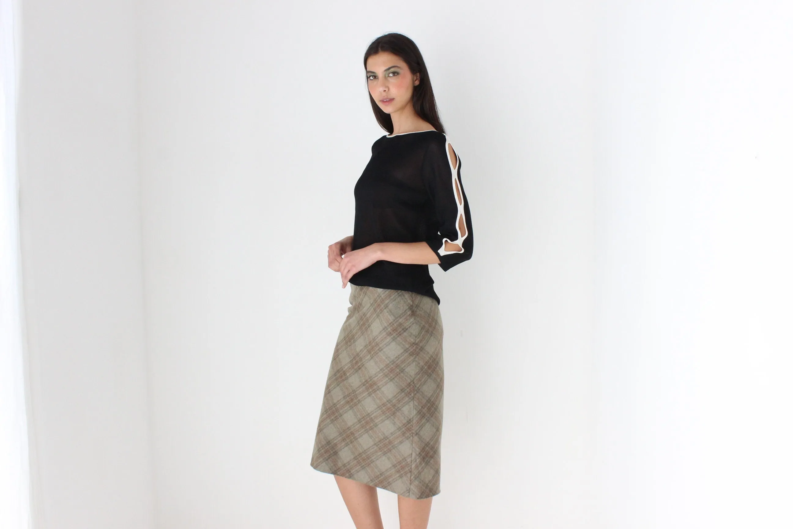90s Massimo Dutti Mohair & Wool Neutral Tartan Skirt