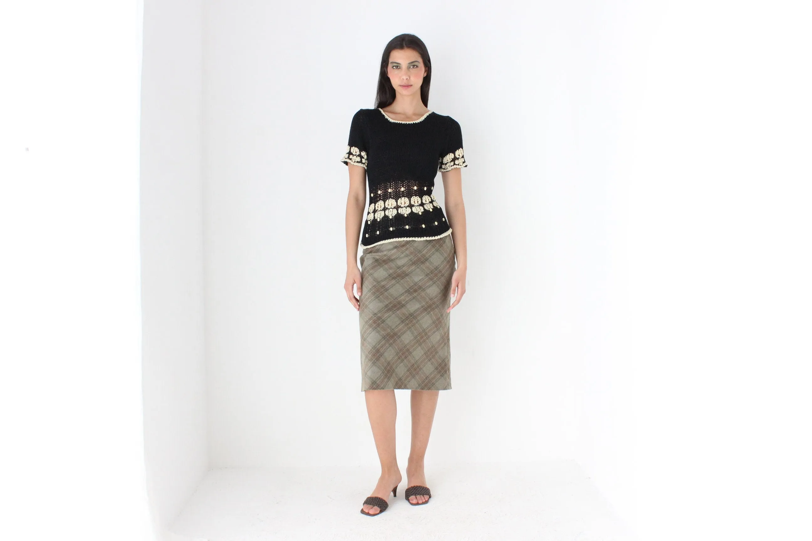 90s Massimo Dutti Mohair & Wool Neutral Tartan Skirt
