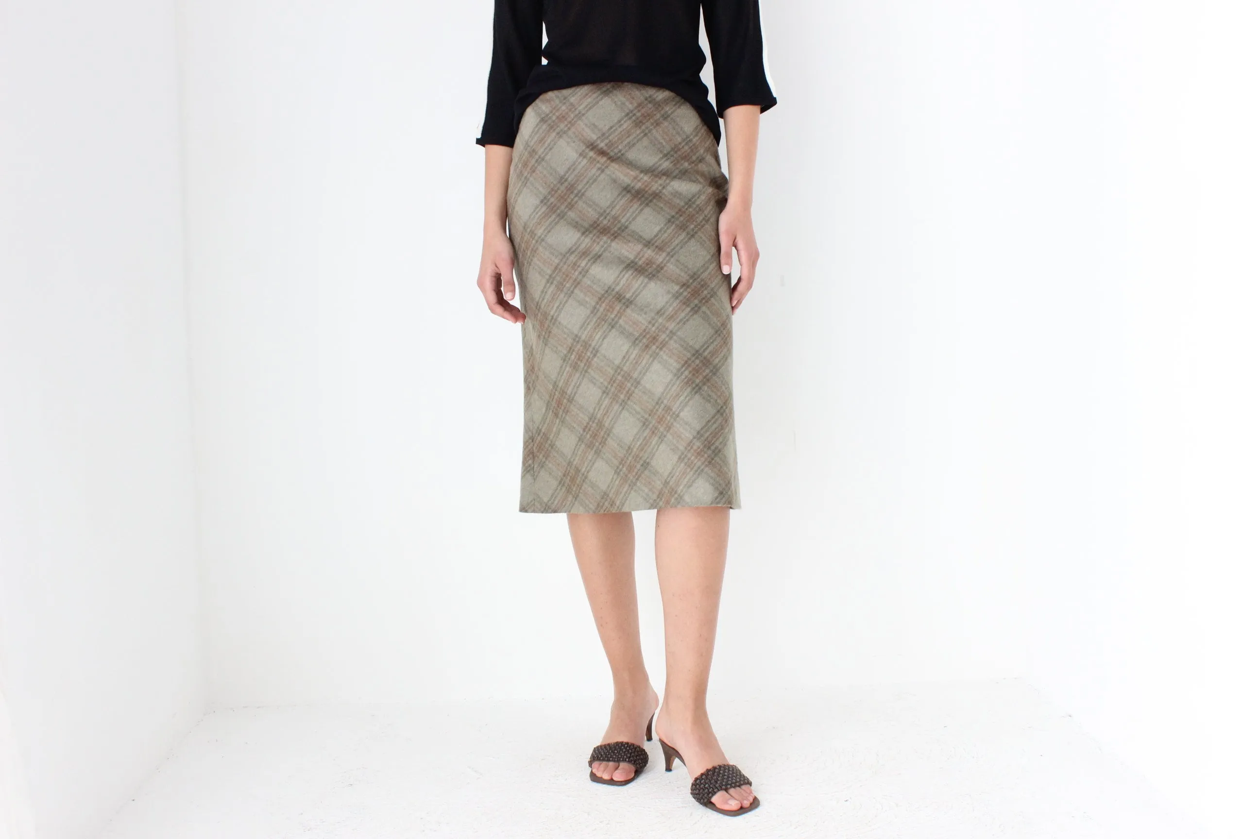 90s Massimo Dutti Mohair & Wool Neutral Tartan Skirt