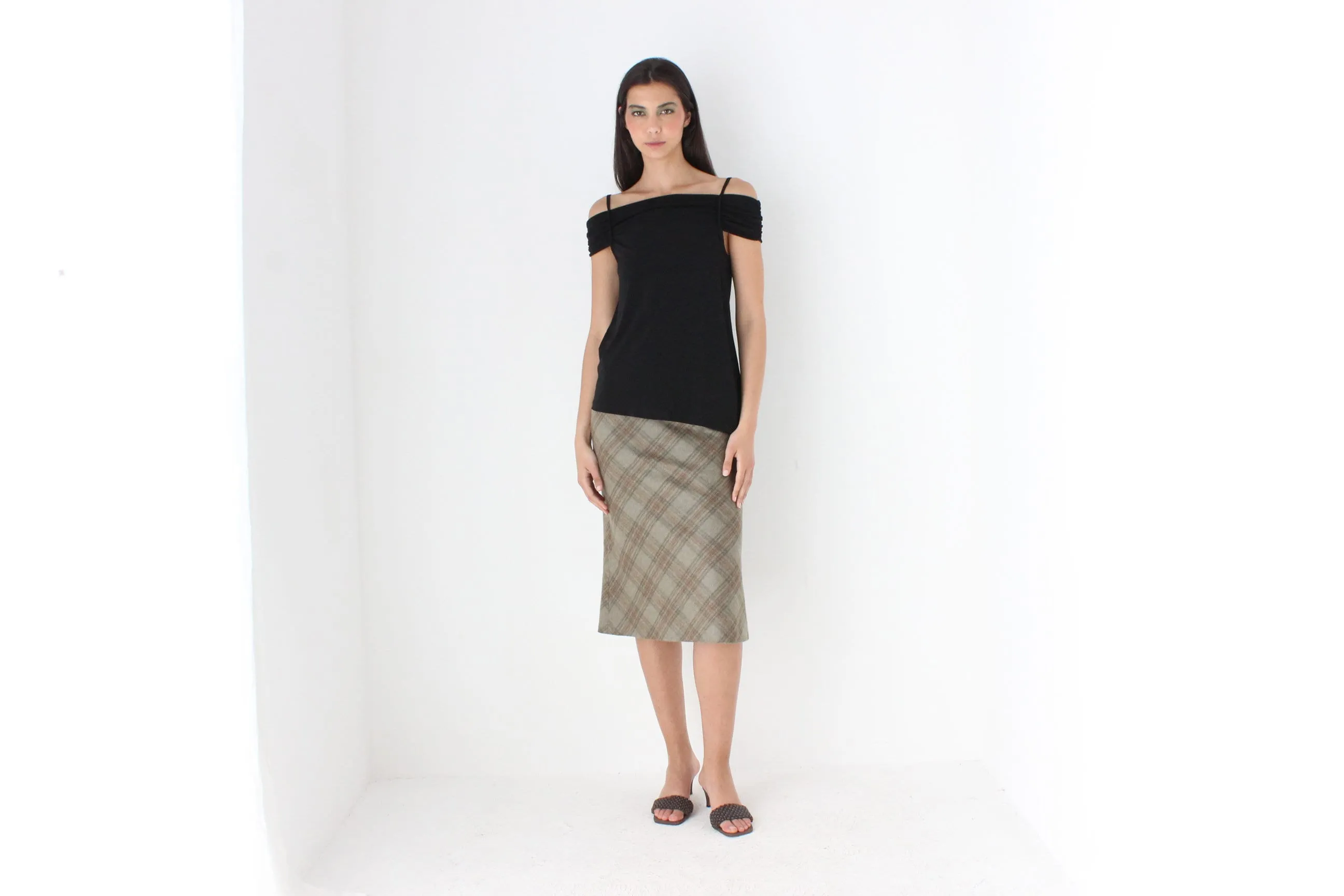 90s Massimo Dutti Mohair & Wool Neutral Tartan Skirt