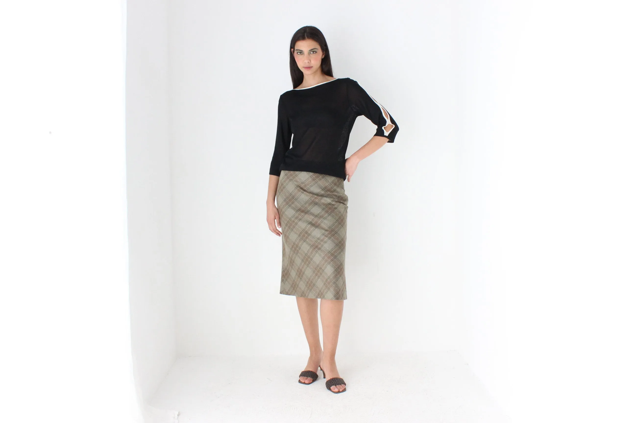 90s Massimo Dutti Mohair & Wool Neutral Tartan Skirt