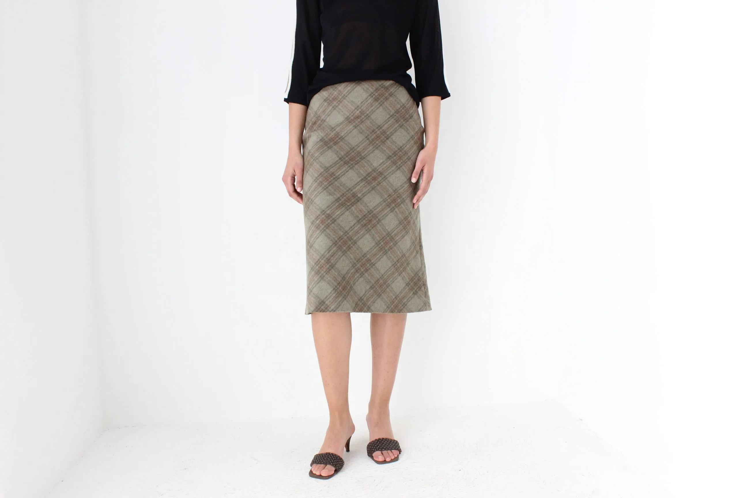90s Massimo Dutti Mohair & Wool Neutral Tartan Skirt