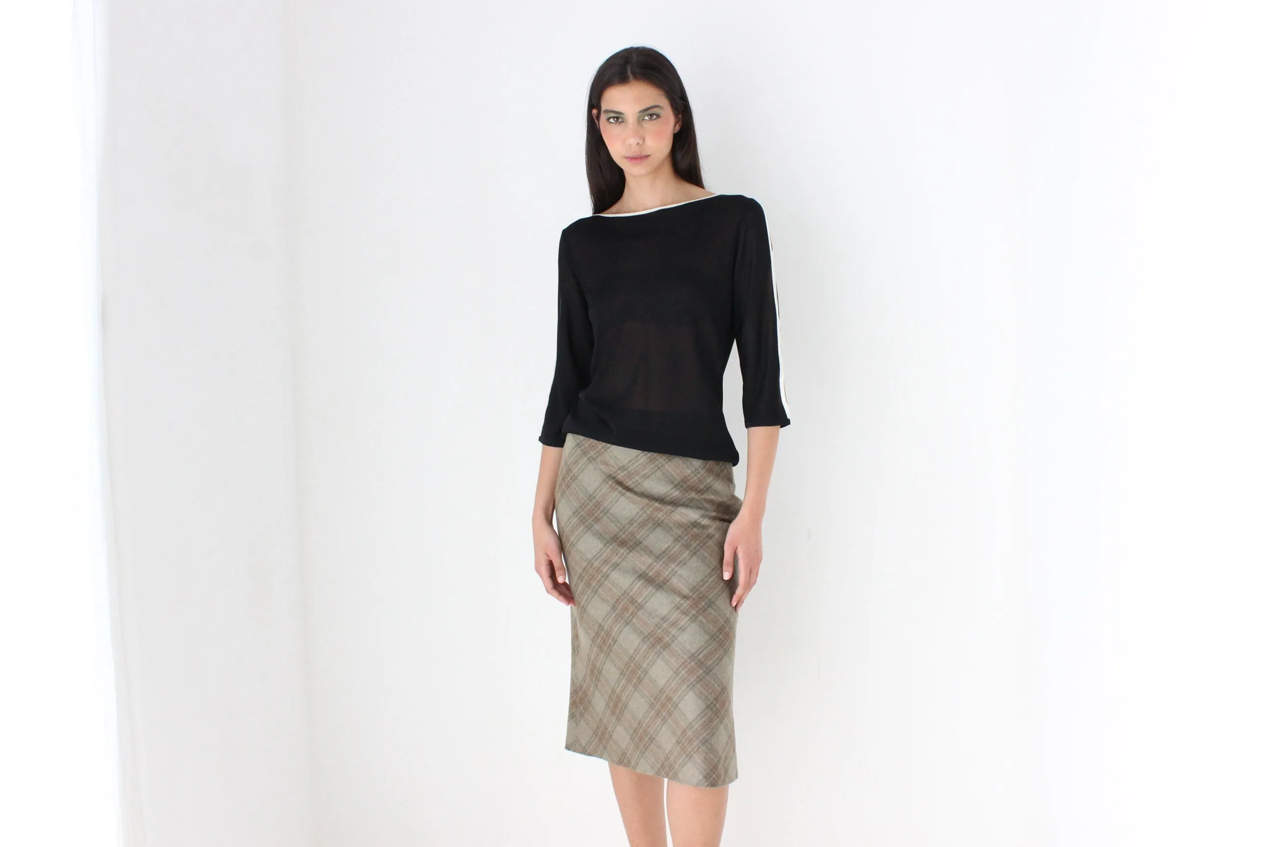 90s Massimo Dutti Mohair & Wool Neutral Tartan Skirt
