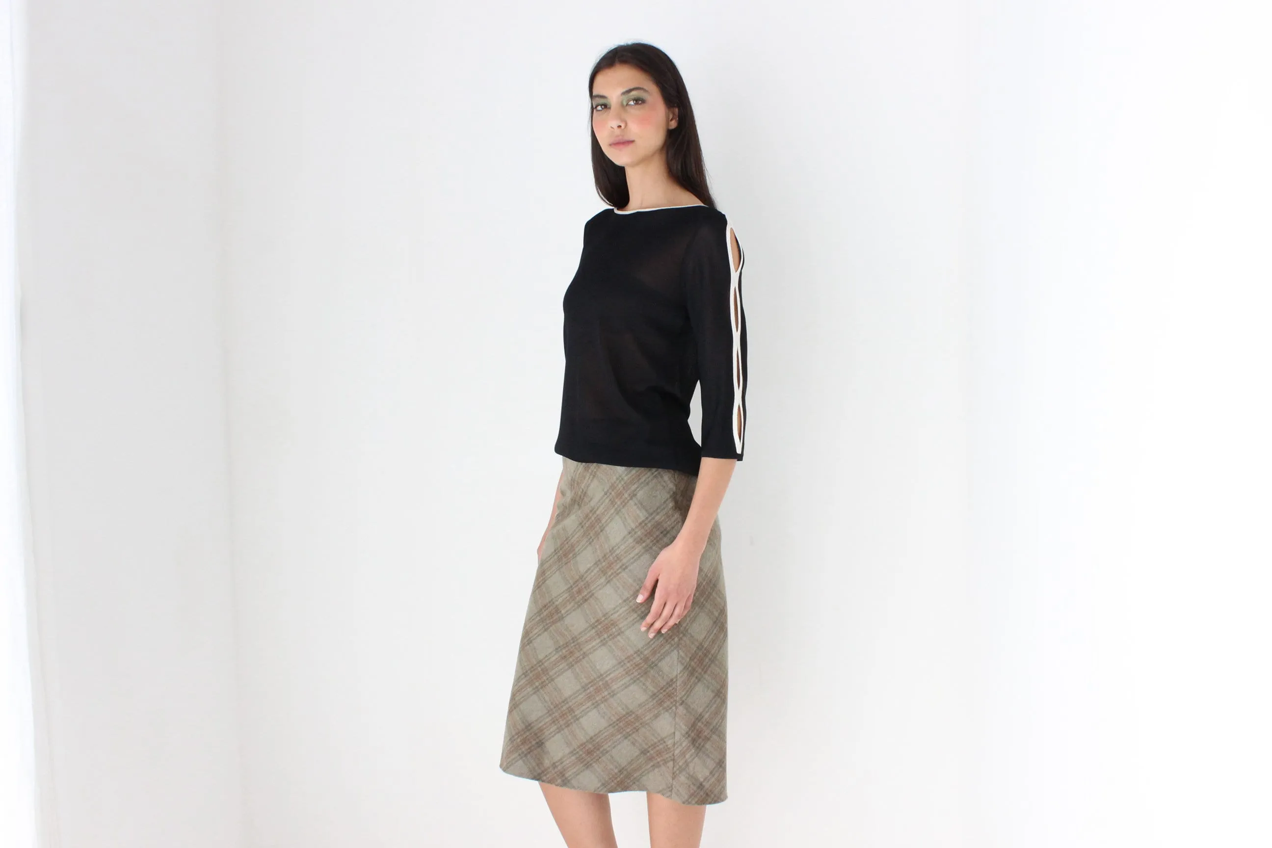 90s Massimo Dutti Mohair & Wool Neutral Tartan Skirt