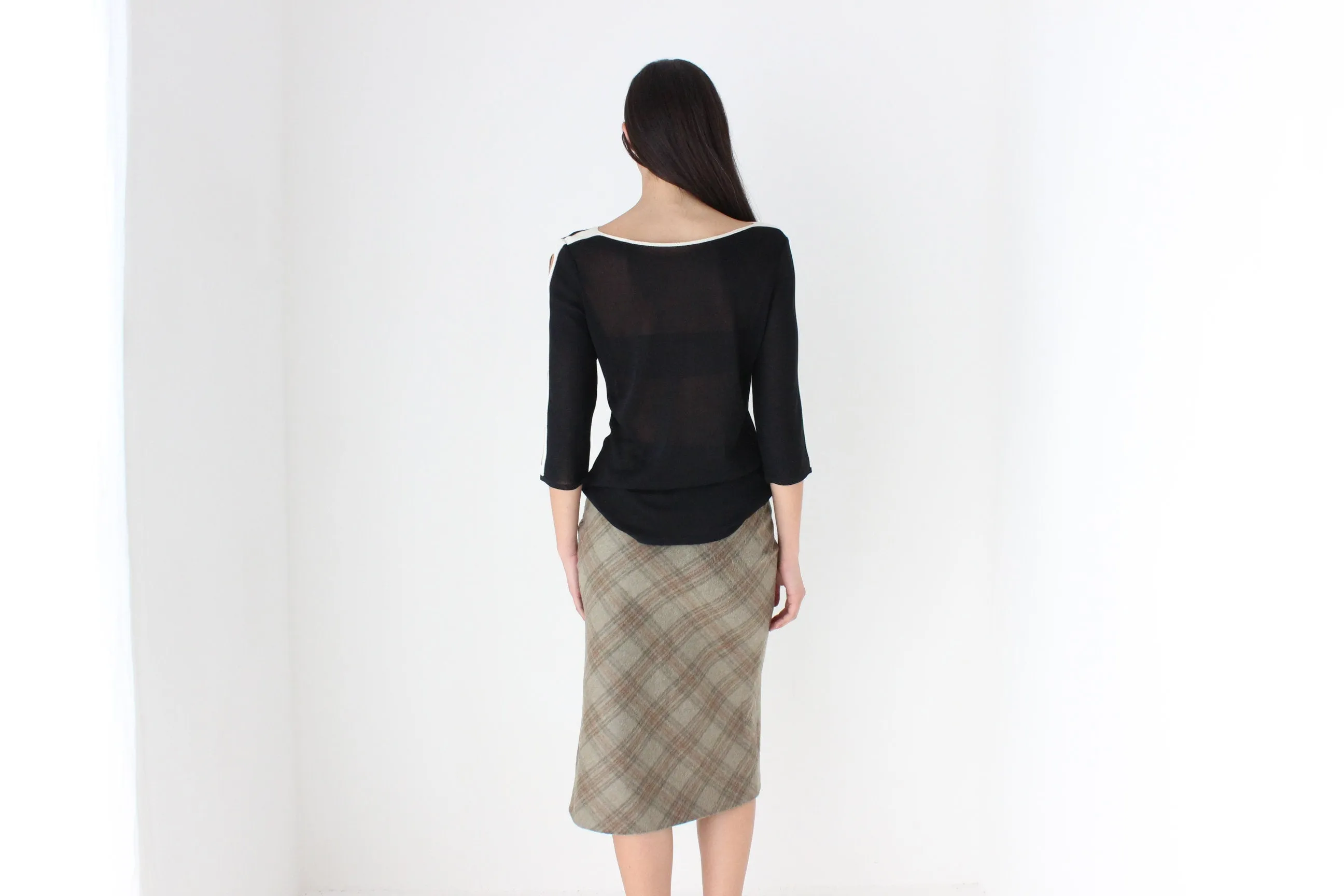 90s Massimo Dutti Mohair & Wool Neutral Tartan Skirt