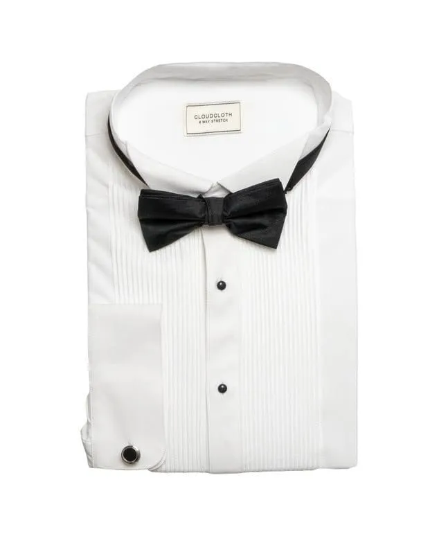 Adam Baker Men's 4-Way Stretch Slim Fit French Cuff Wingtip Collar Tuxedo Shirt - Cufflinks & Bow Tie Included