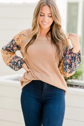 All You Need Now Taupe Brown Ditsy Floral Top