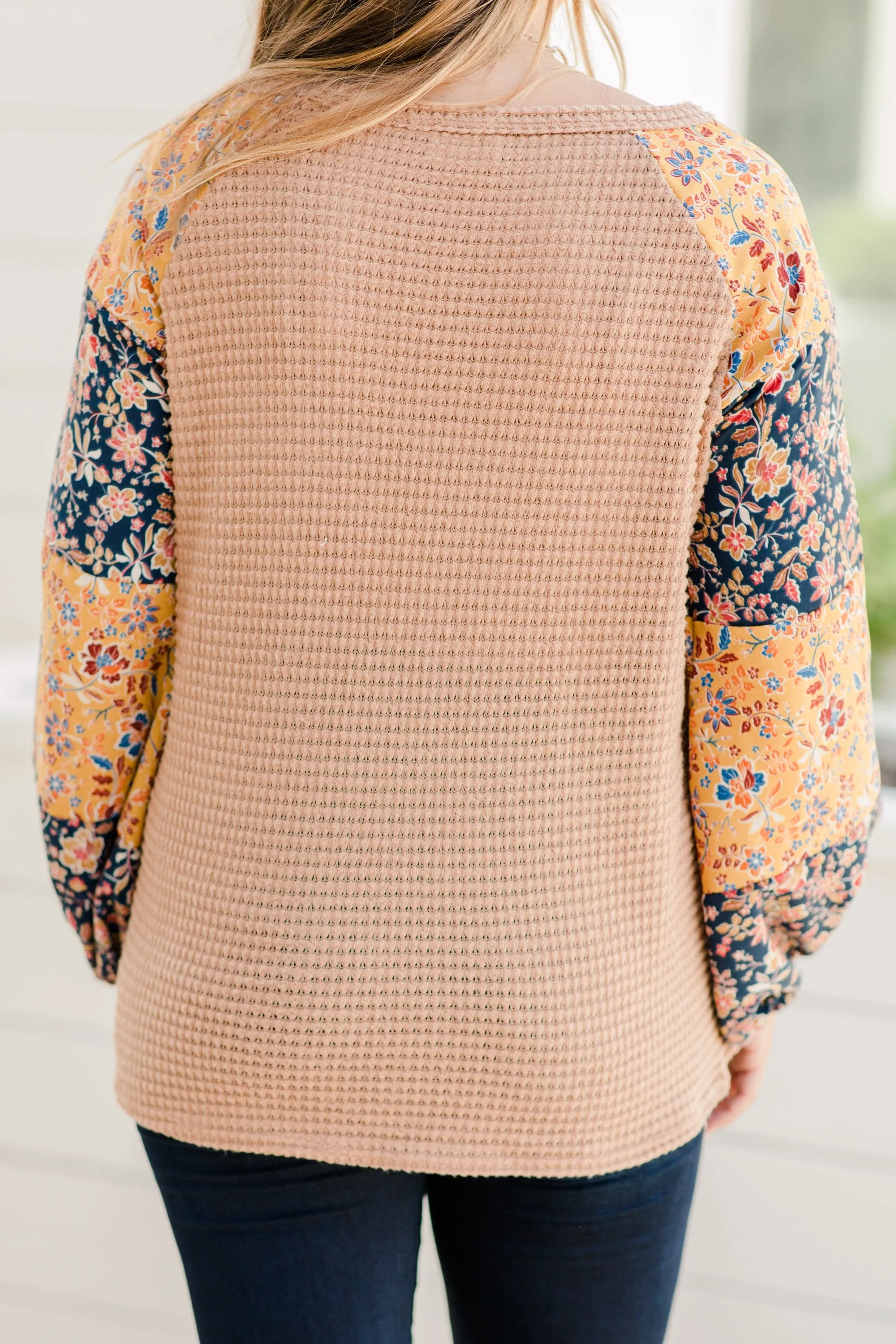 All You Need Now Taupe Brown Ditsy Floral Top