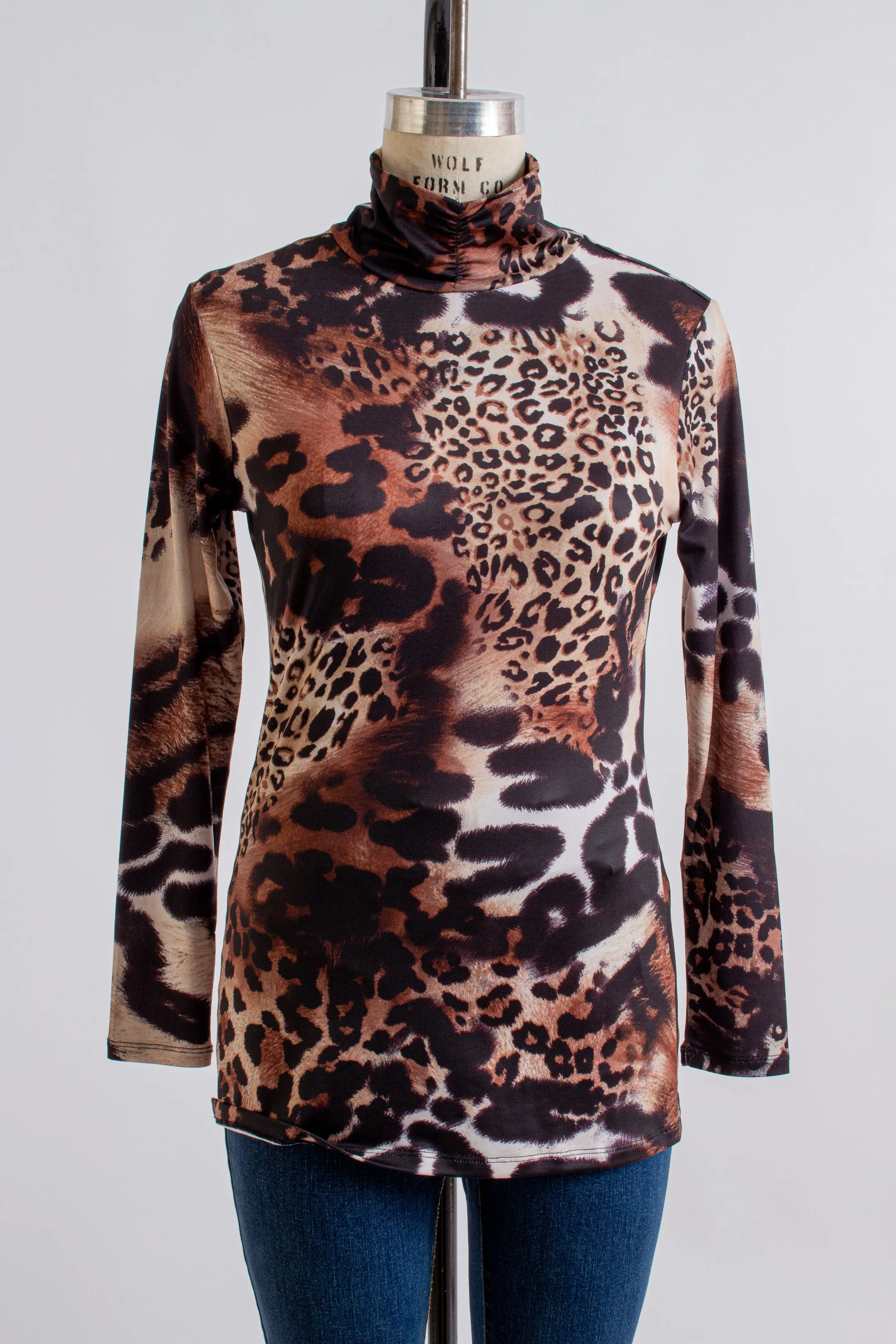 Animal Print Turtleneck Top