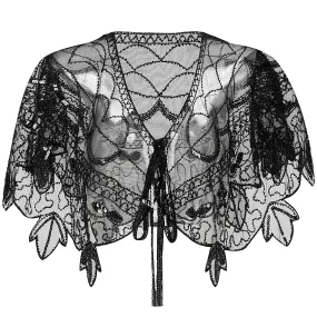 BABEYOND 1920s Shawl Wraps Sequin Beaded Evening Cape Bridal Shawl Bolero Flapper Cover Up Black