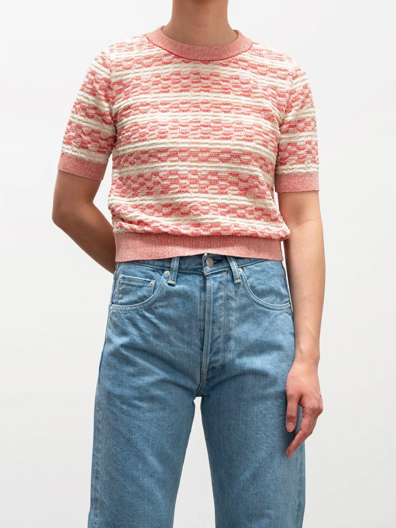 Basket Check Top - Ivory/Red