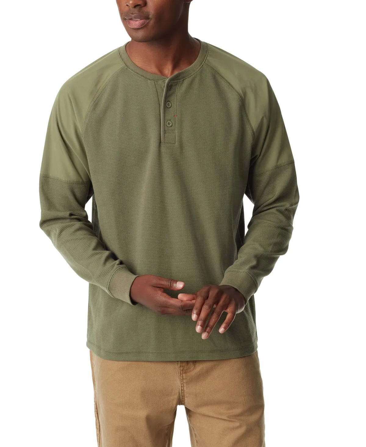 Bass Outdoor Men's Thermal Raglan Sleeve Henley Shirt Medium Green
