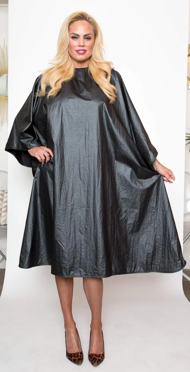 BeautyLove Big Flirt Cape Chemical Water Proof Stylist Drape Grey Shimmery Metallic Stain Bleach Water Proof Fabric