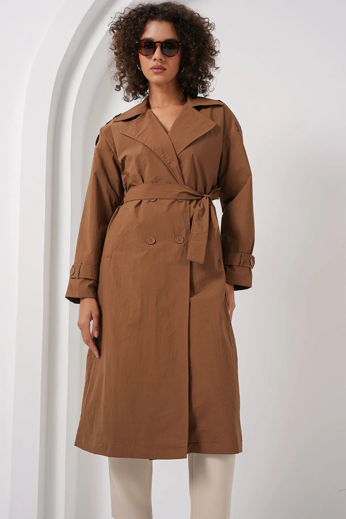BGD Women Double-Breasted Trench Coat - Tan - Hampstead