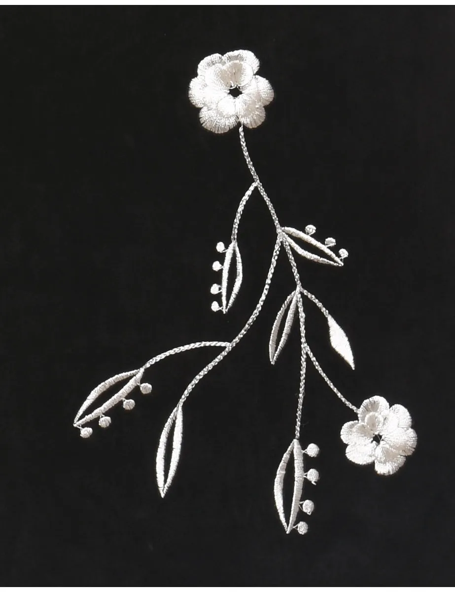 Black & White Suede 1990s Floral Embroidered Trousers - W32 L30