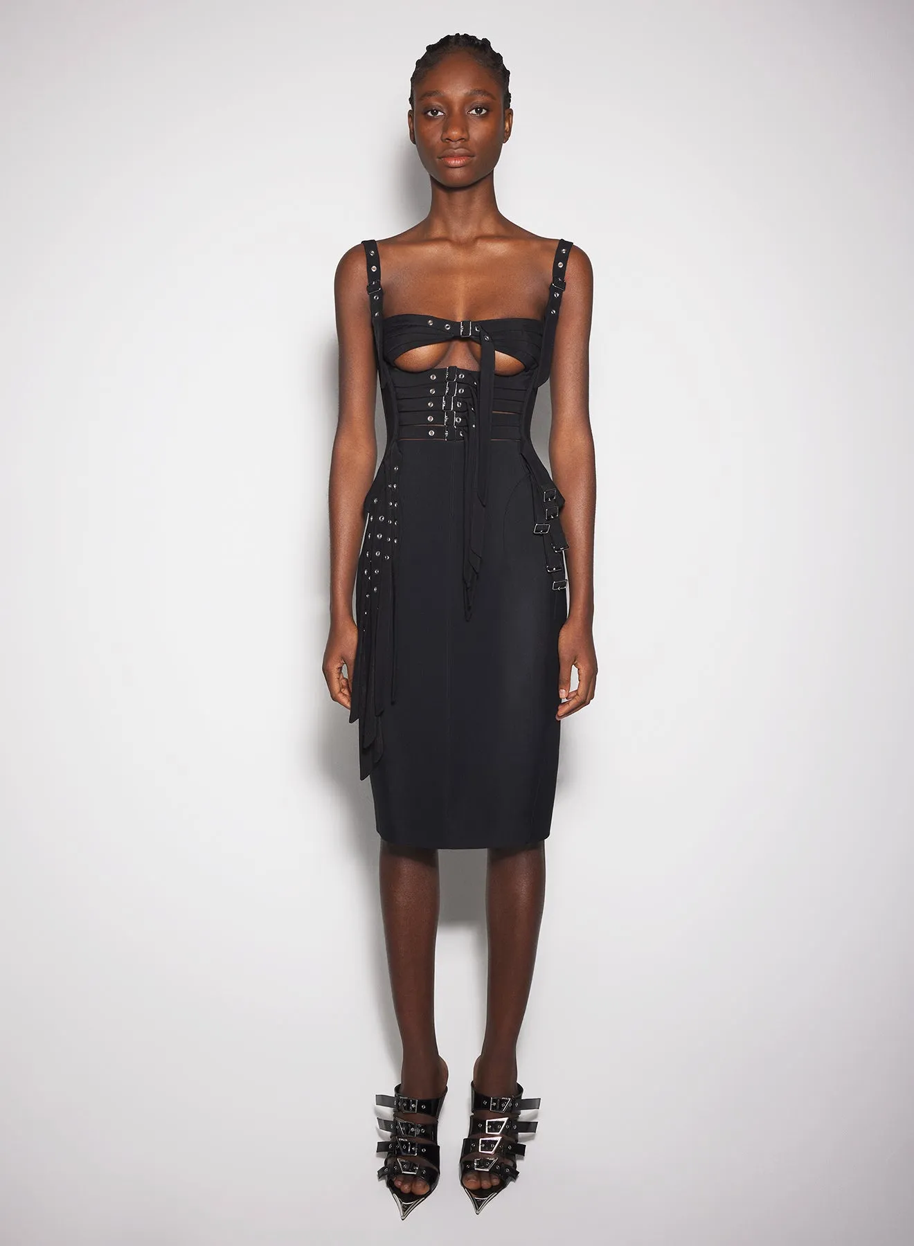 black buckled corset top