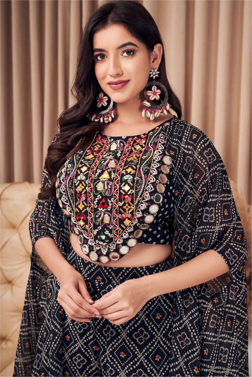 Black Printed Sharara Suit With Cape