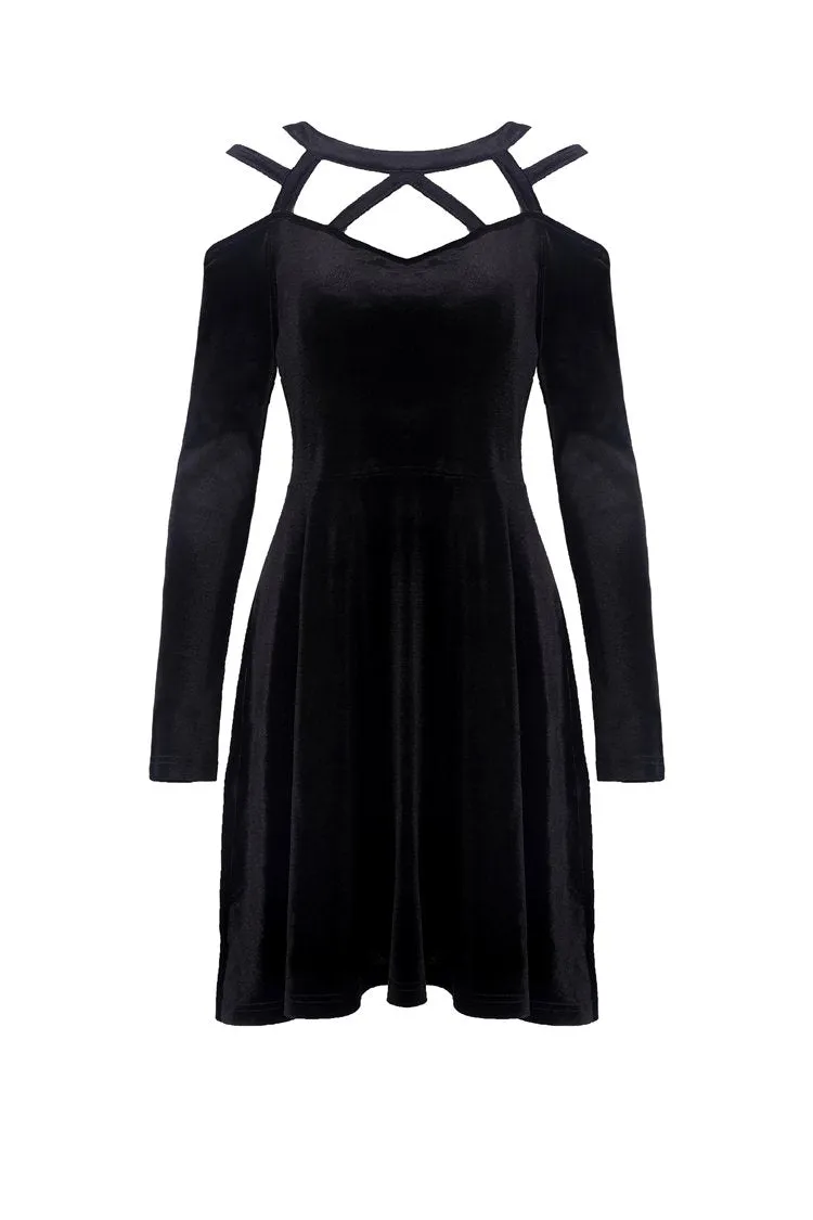 Black punk sexy velvet women dress DW287