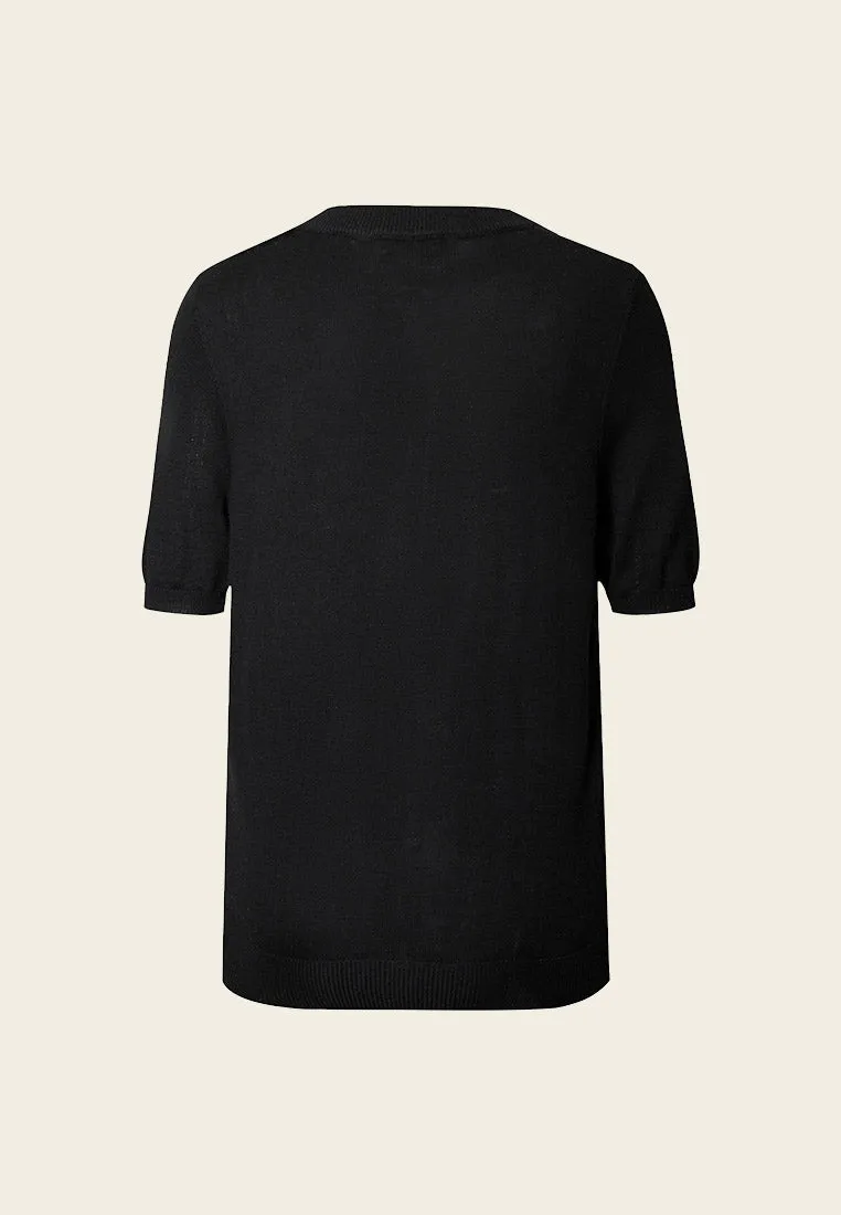 Black Sequin Short-sleeved Wool Knit Top