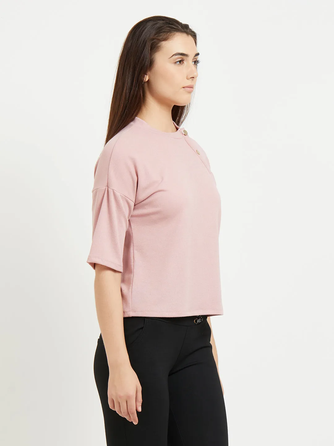 Blush Solid Top With Button Closure