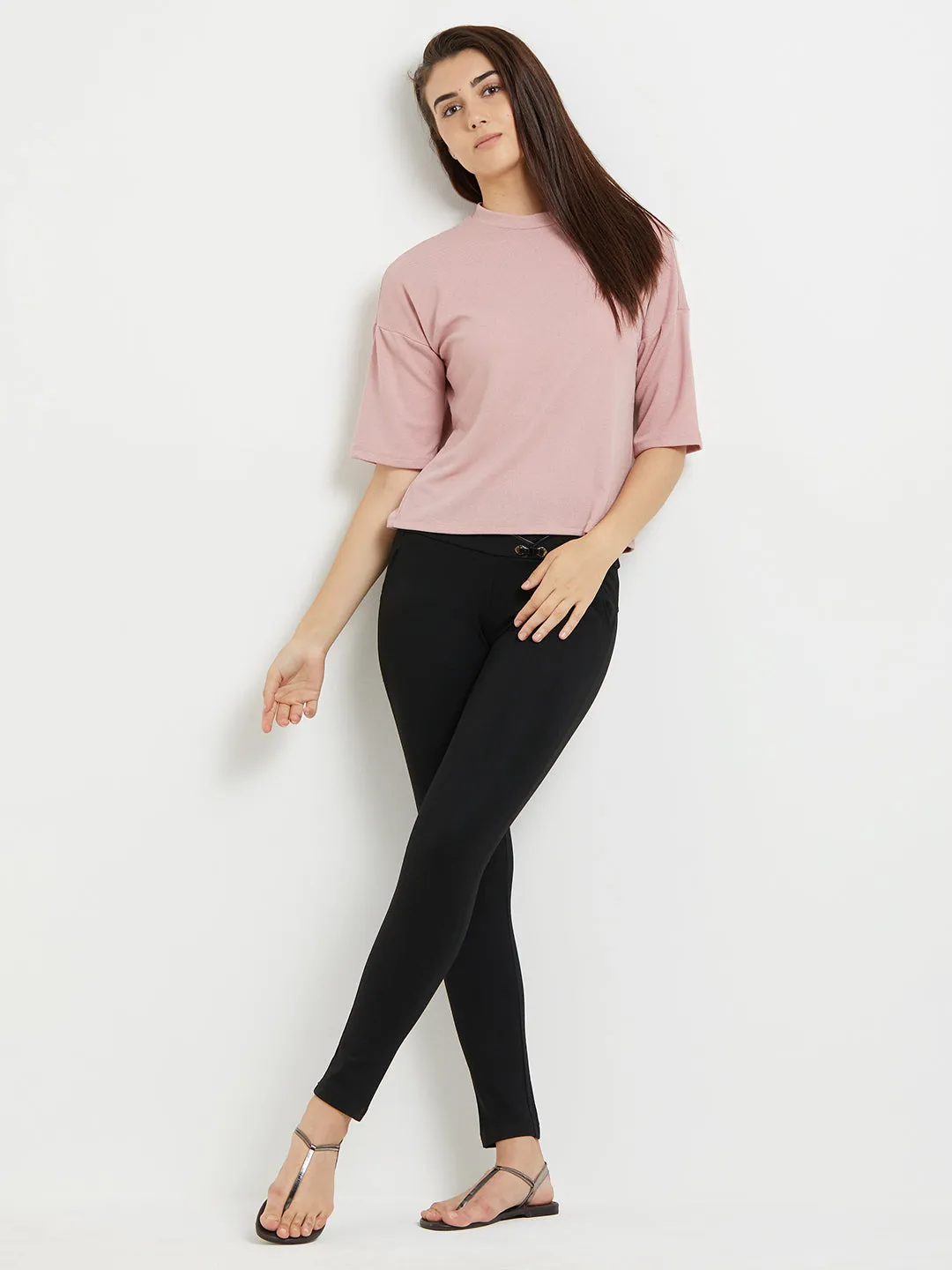 Blush Solid Top With Button Closure