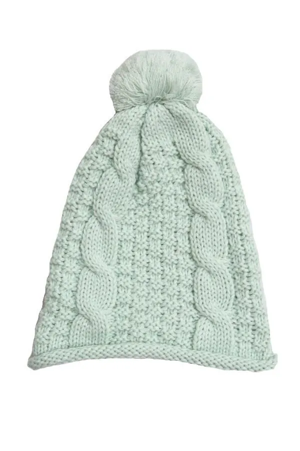 Cable Knit Infinity Scarf & Hat Set in Mint by Spun