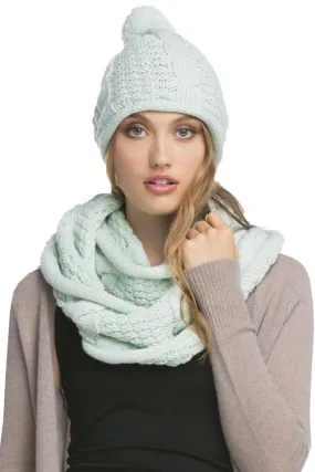 Cable Knit Infinity Scarf & Hat Set in Mint by Spun