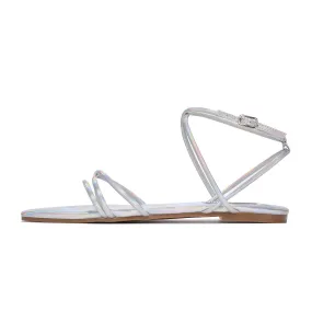 Cape Robbin Bibi Holo Ankle Strap Open Pointed Toe Strappy Flat Fashion Sandals