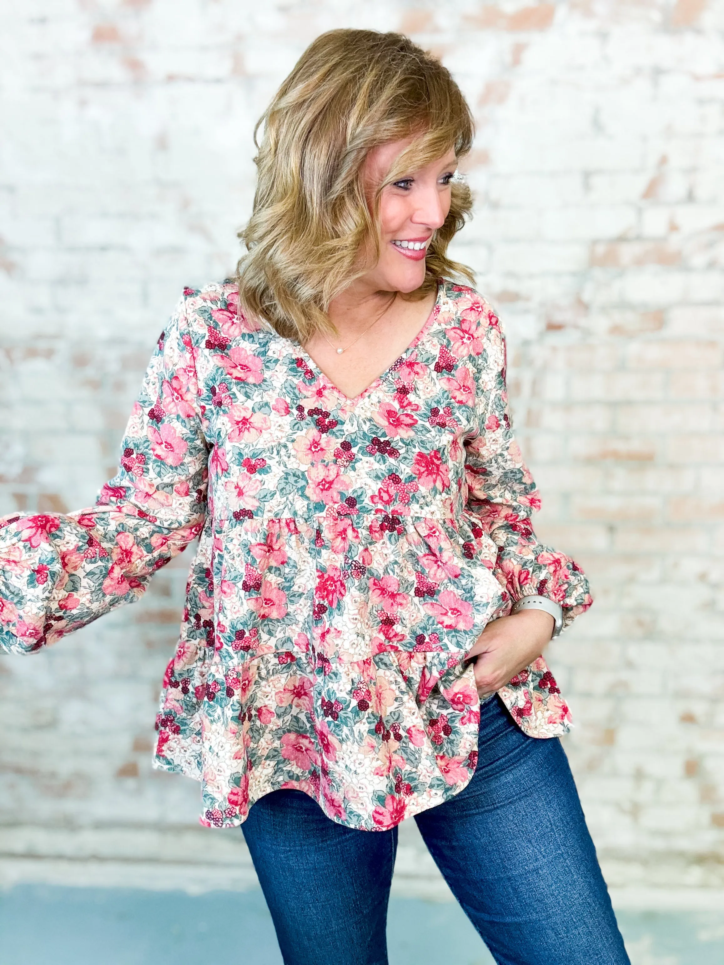 Carmen Floral Corduroy Top - FINAL SALE