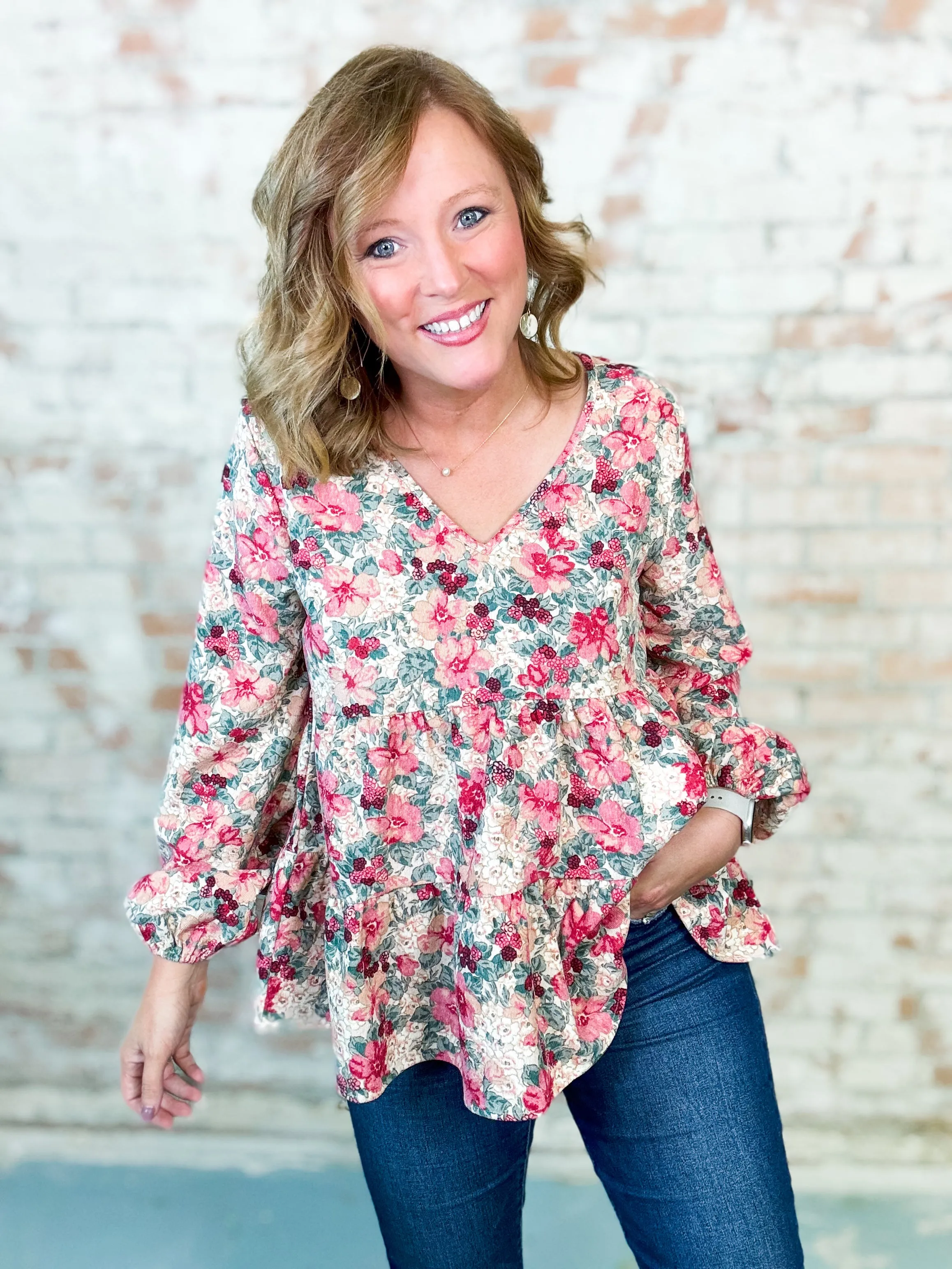 Carmen Floral Corduroy Top - FINAL SALE