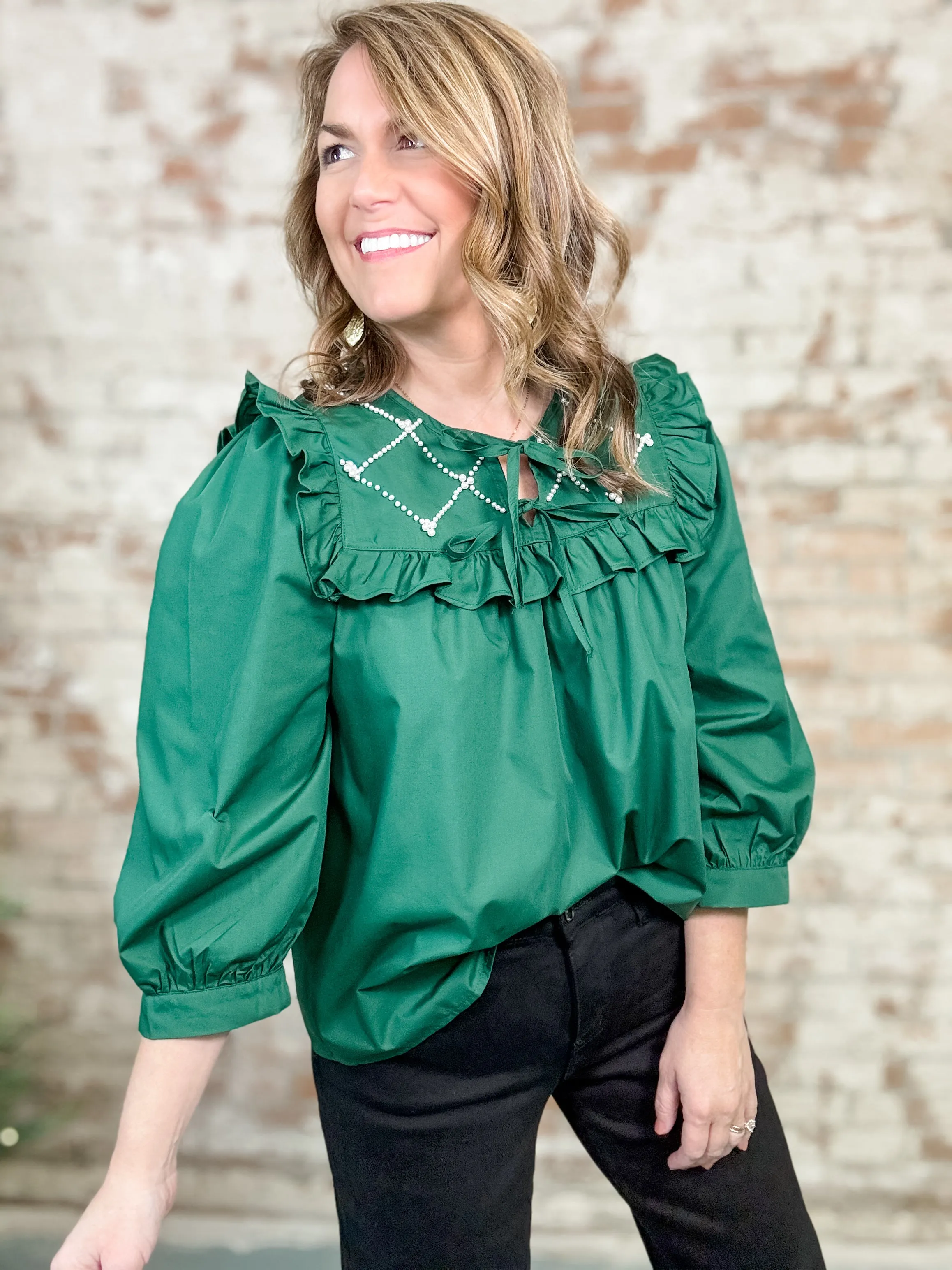 Carris Pearl Embellished Ruffle Top - FINAL SALE