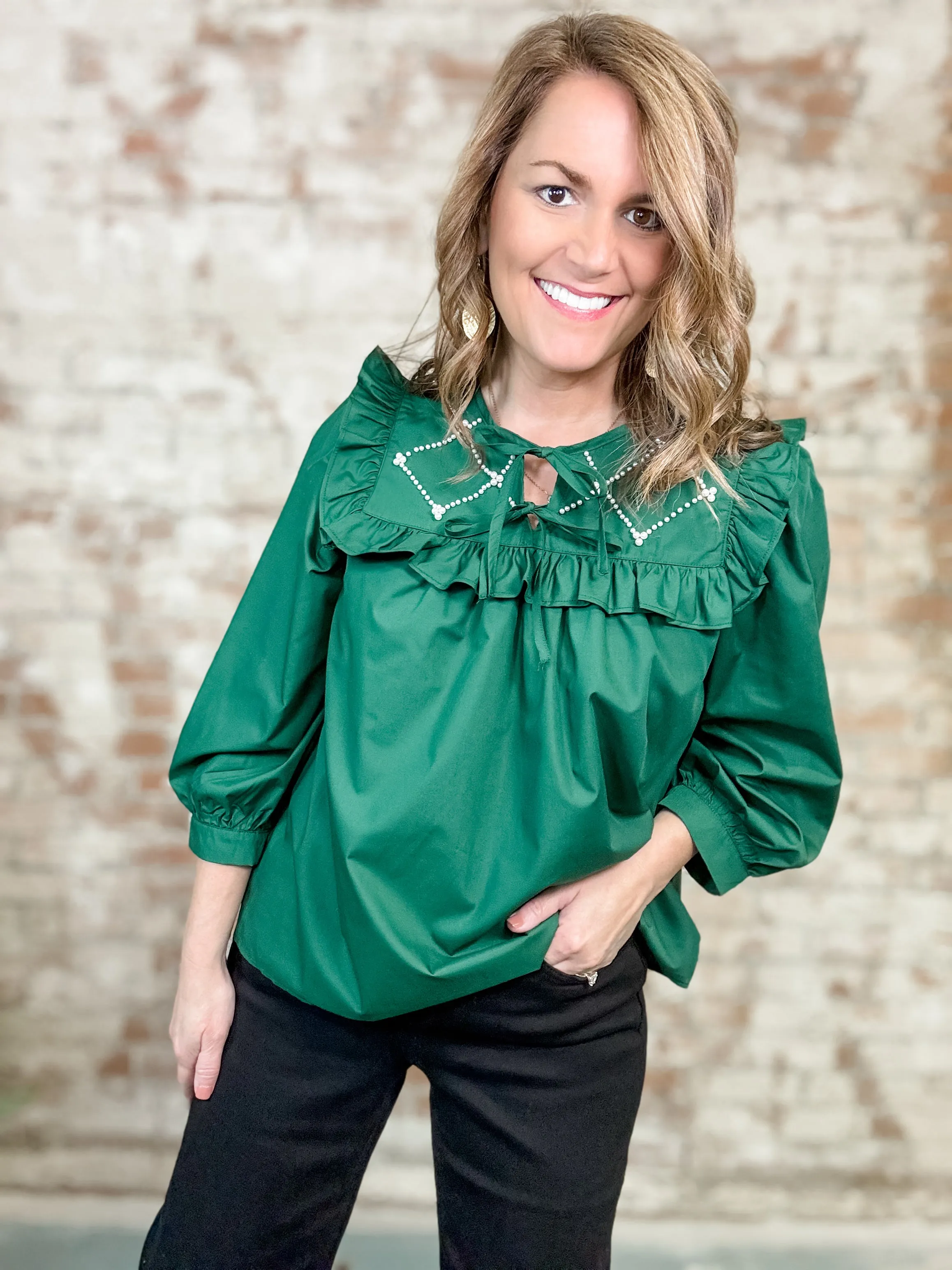 Carris Pearl Embellished Ruffle Top - FINAL SALE