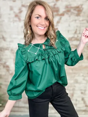 Carris Pearl Embellished Ruffle Top - FINAL SALE