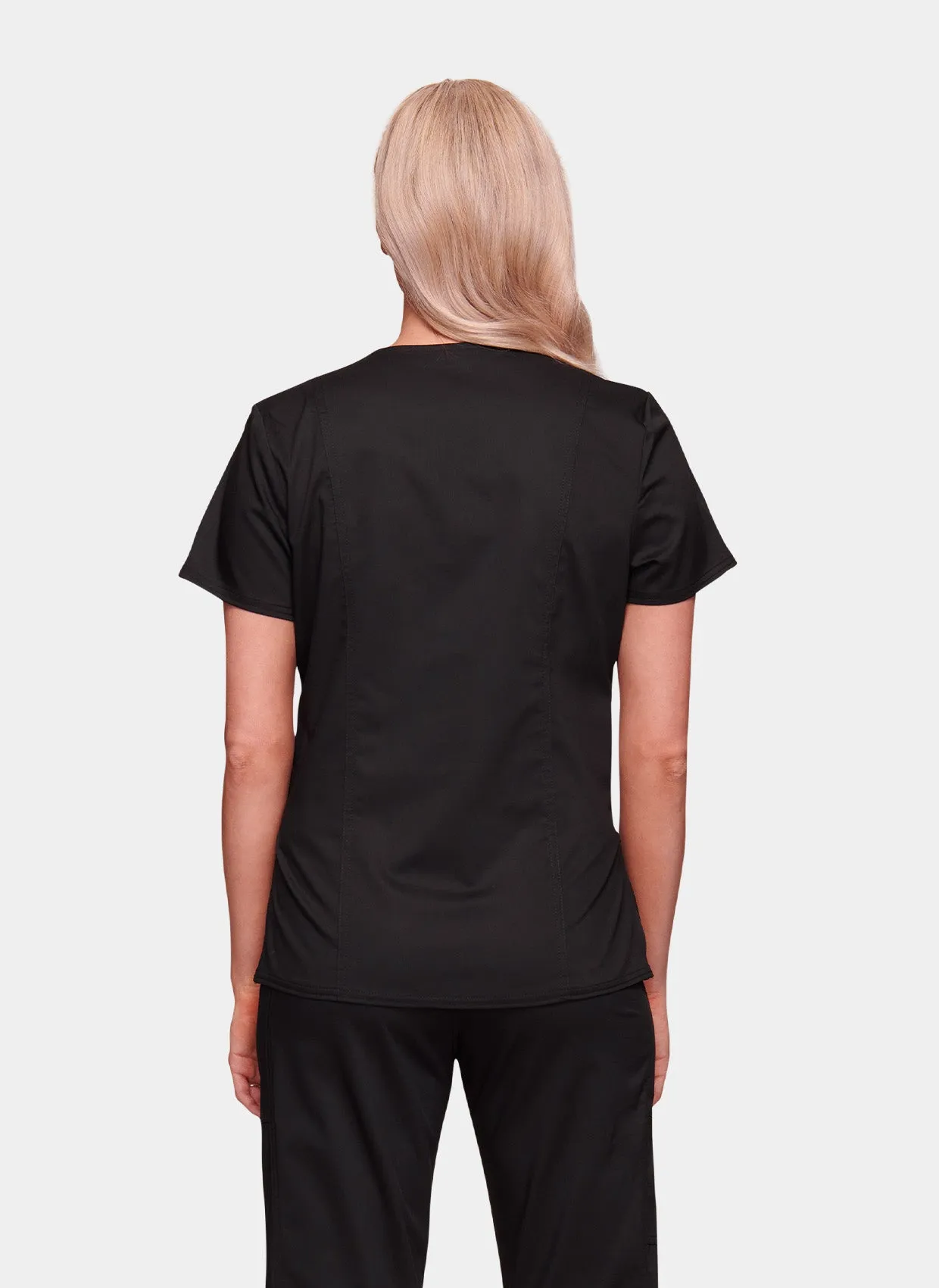 Cherokee WW Revolution Maternity Mock Wrap Scrub Top WWE688 - Black