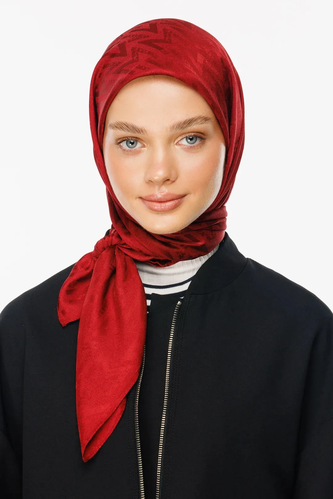 Cherry Red Nova Pattern Luxury Jacquard Scarf