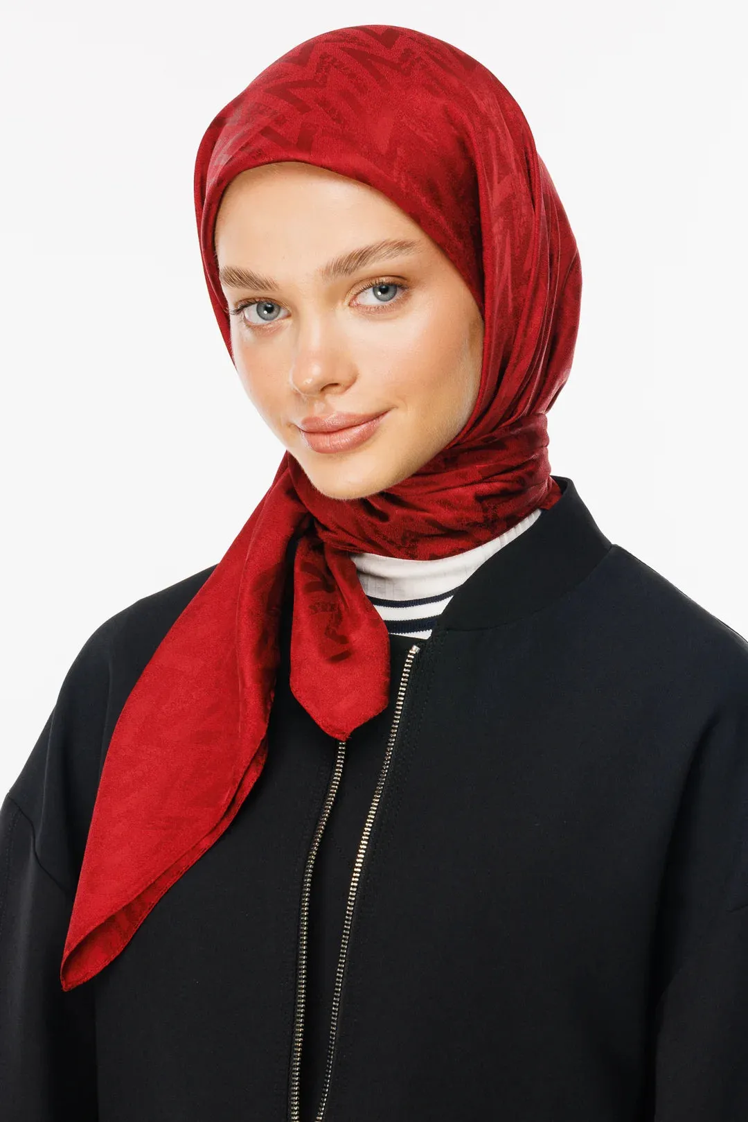 Cherry Red Nova Pattern Luxury Jacquard Scarf