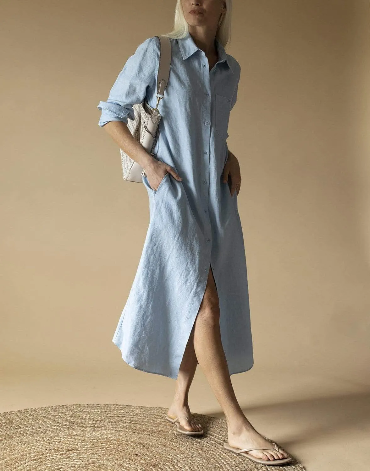 Cielo Slub Linen Gabardine Shirt-Dress