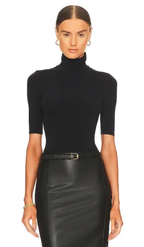Commando Ballet Shortsleeve Turtleneck Bodysuit in Black