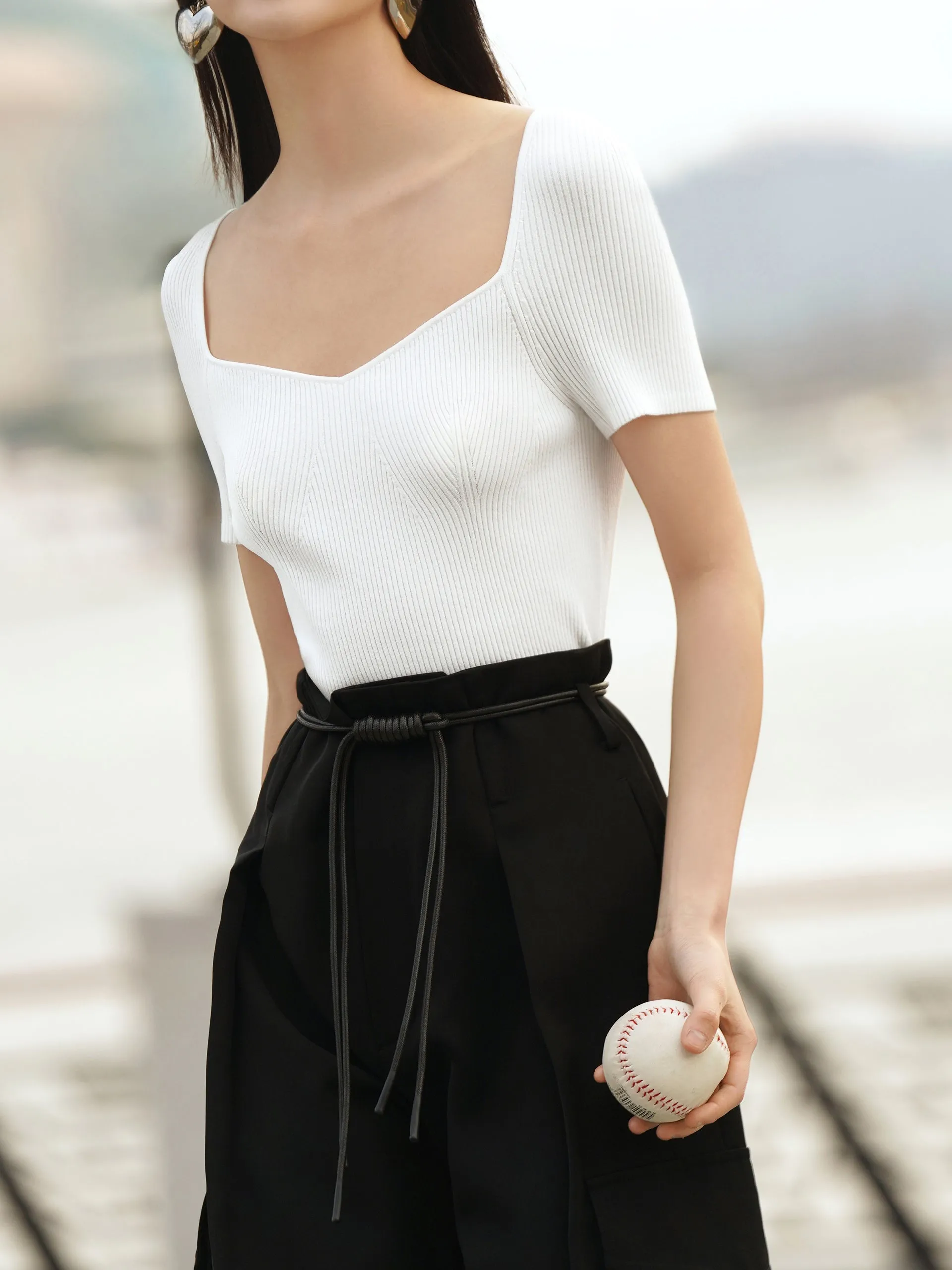 Crop Fitted Rib Knit Top