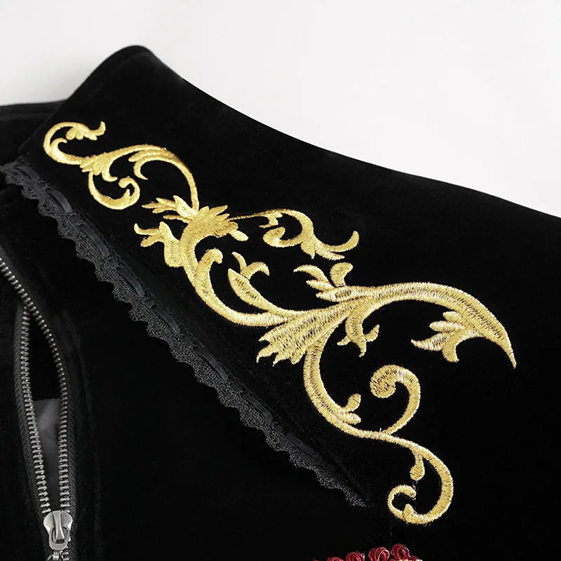 CT20801 Black Embroidered Stand Collar Tuxedo Men's Dress Jacket