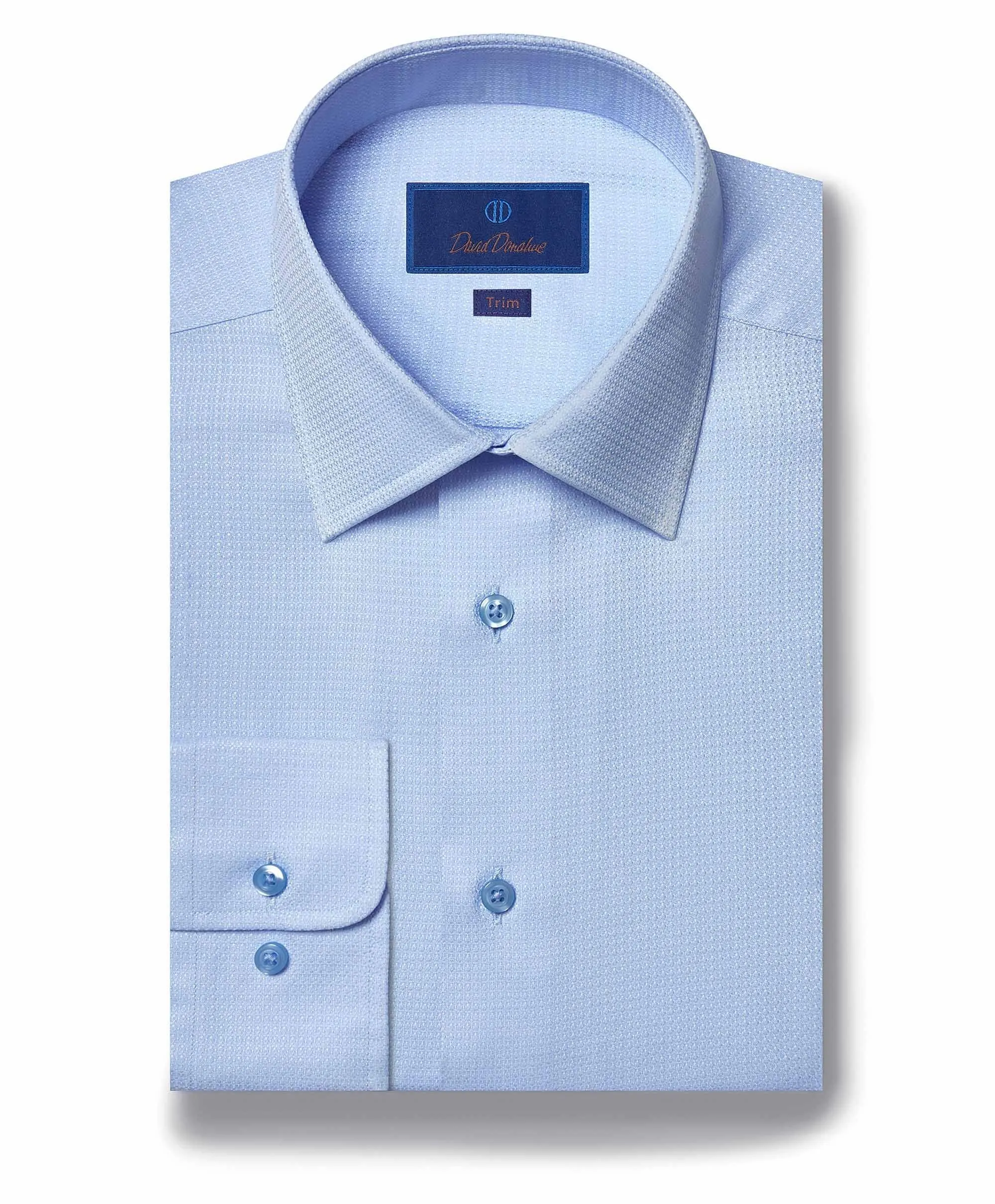 David Donahue Blue Micro Textured Trim Fit Dress Shirt