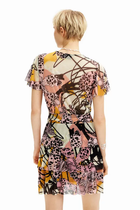 Desigual Mesh Print Tiered Skirt Dress